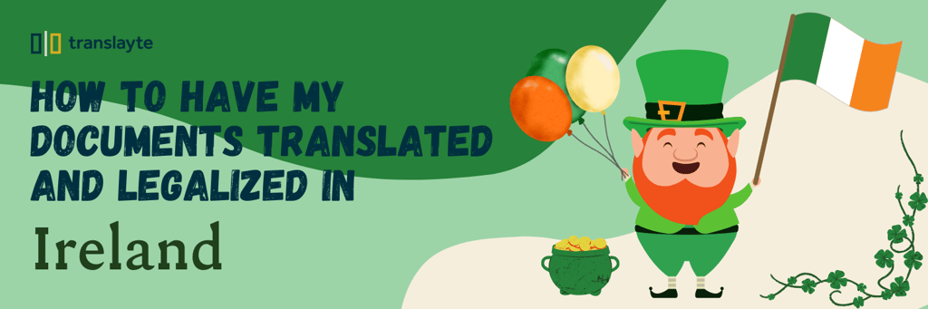animated image of a lepracon holding ireland flag and balloons, how to get an apostille on documents issued in ireland